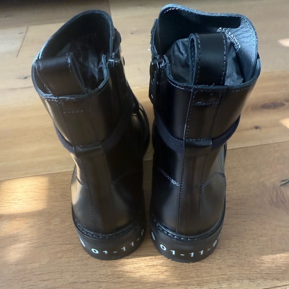 All Saints Combat Style Black Leather Boots - Picture 3 of 4